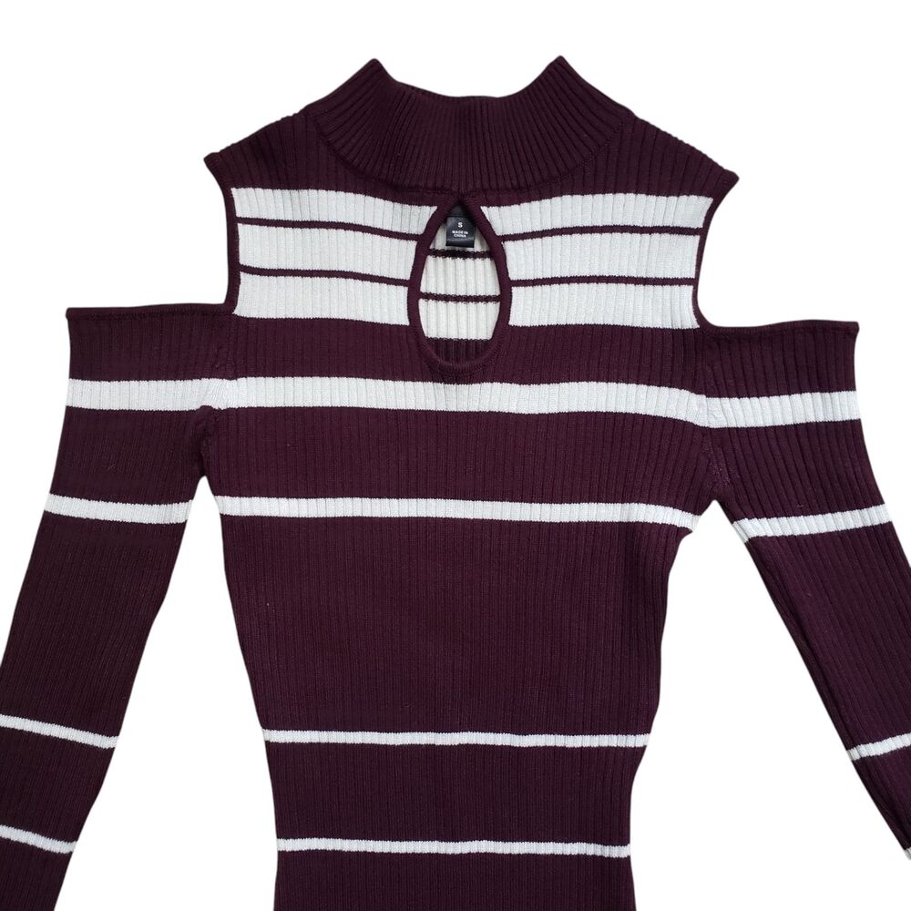 Say What Striped Dress Womens Small Burgundy Long Sleeve Ribbed Bodycon Y2K - Picture 7 of 10